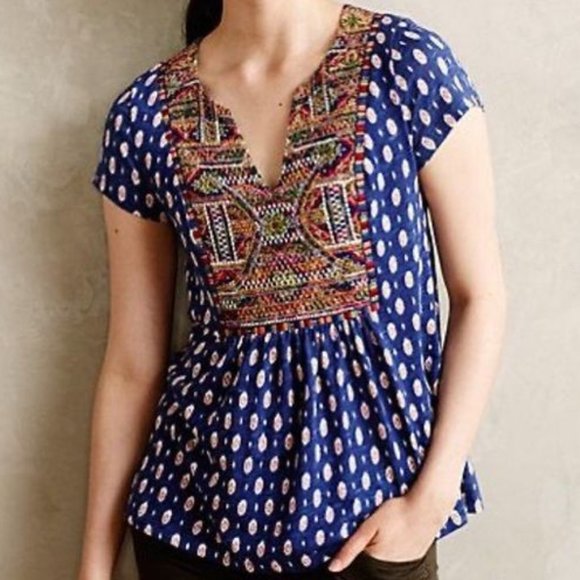 Anthropologie Akemi + Kin Honey Valley Embroidered Short Sleeve Top Size XS - Picture 1 of 11